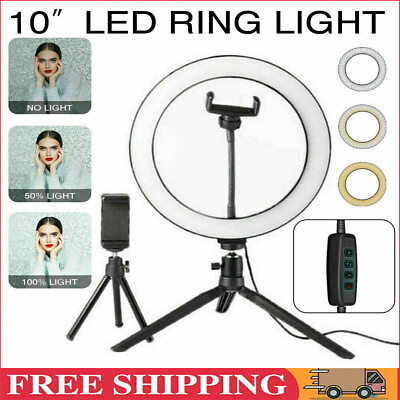 #ad 10” Selfie Ring Light LED Light with Tripod Stand Phone Holder for Live Video $11.99