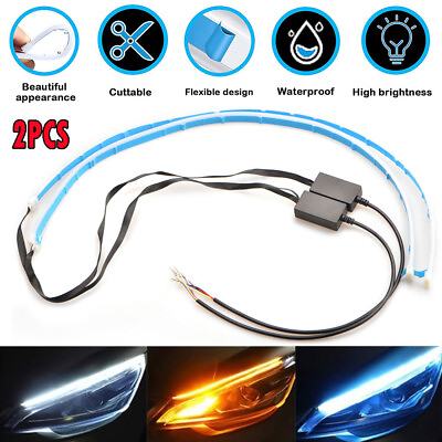 #ad Sequential Flexible LED DRL Signal Light Turn Strip Amber For Auto Motorcycle D $14.99