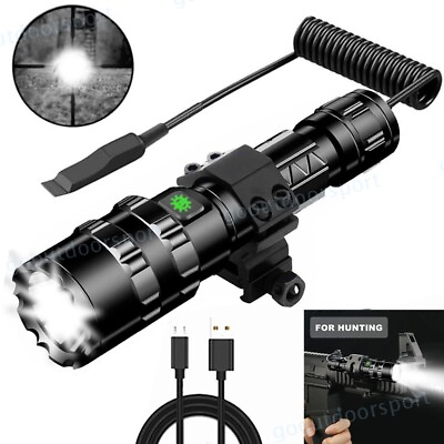 #ad 500000 Lumens Rechargeable LED Flashlight Tactical Gun Mounted Light Rail Torch $13.99