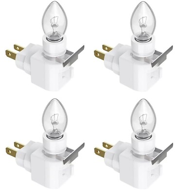 #ad Lot of 4 White Plug In Night Light With Bulb 4 Watt $13.85
