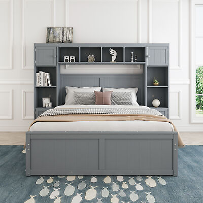 #ad Solid Wood Platform Bed Frames with Storage Drawers All in One Cabinet and Shelf $687.79