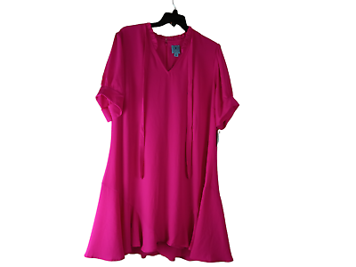 #ad CeCe Womens A Line Dress Garden Rose Ruffle Mini Short Sleeve VNeck Back Zip 3X $28.04