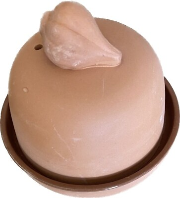 #ad Vtg Terra Cotta Ornate Globe Round Clay Garlic Keeper with Tray Pottery READ $19.35