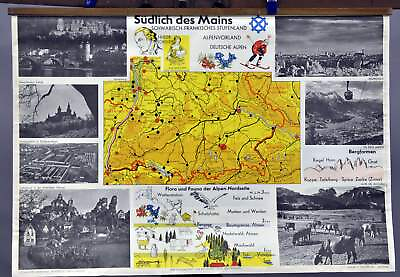 #ad vintage poster map wall chart Swabian Franconian step country Alpine foothills $135.99