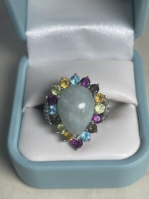 #ad Sterling Silver 925 Gemstone Ring Sz 9 EA Stamped $45.59