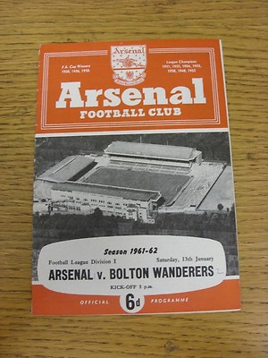 #ad 13 01 1962 Arsenal v Bolton Wanderers Light Crease Single Team Change amp; Score GBP 3.99