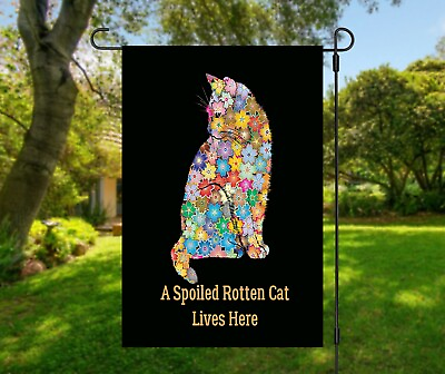 #ad Colorful Double Sided Garden Flag Yard Decor A Spoiled Rotten Cat Lives Here NEW $7.25