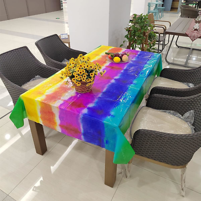 #ad KYMY 3 Pcs Tie Dyed Tablecloth with 51X87 inchPlastic Tie Dyed Rainbow Tablecov $16.97