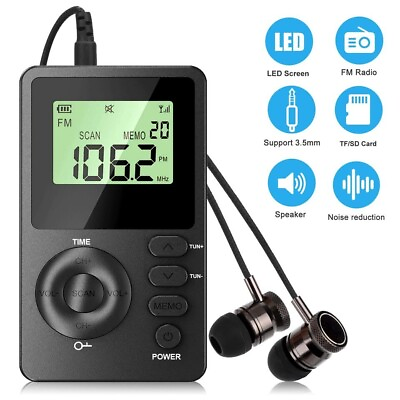 #ad Portable Pocket Digital LCD Screen AM FM Radio Receiver Stereo Sound w Earphones $26.80