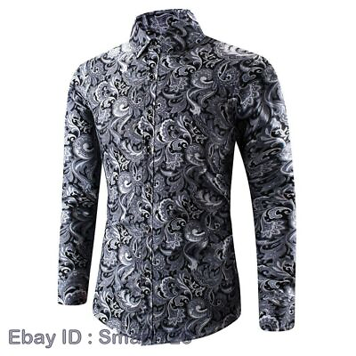 #ad Men Brested Buttons Shirt Autumn Party Printed Fashion Long Sleeve Casual Shirt $29.44