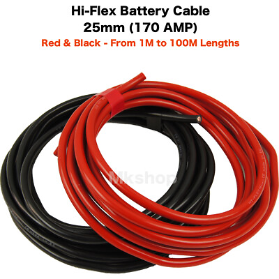 #ad BATTERY STARTER WELDING CABLE 16 20 25 35 50MM 110 170 AMP RED BLACK AUTO CAR GBP 299.98