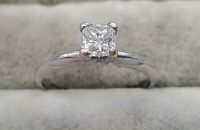#ad 14K White Gold .70 Diamond Square Solitaire Engagement Ring EGL Certified $1100.00