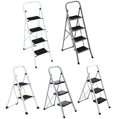 #ad 2 3 4 Step Ladder Step Stool Steel Folding Wide Anti Slip Pad Ladder Lightweight $35.58