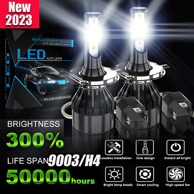 #ad 2 SIDES H4 9003 LED Headlight Bulbs Conversion Kit High Low Beam 8000K White 2x $16.88