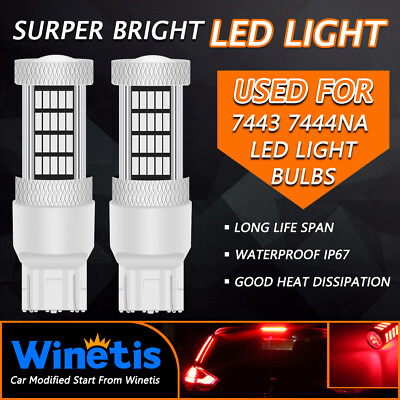 #ad 2X 7443 7440 92SMD Pure Red LED Brake Tail Stop Light Bulb Lamp T20 7444 WINETIS $13.89