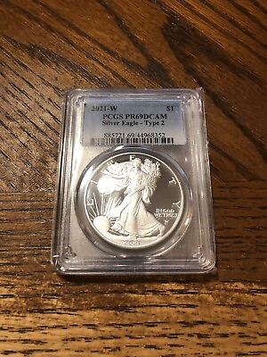 #ad 2021 W First Strike Silver Eagle type 2 PCGS PR69DCAM Proof $80.00