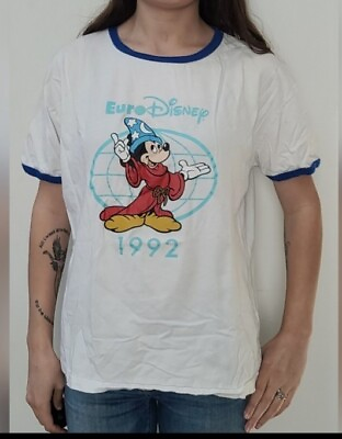 #ad Disneyland Paris Mickey Mouse Euro Disney White amp; Blue T Shirt Women#x27;s Size L $21.00
