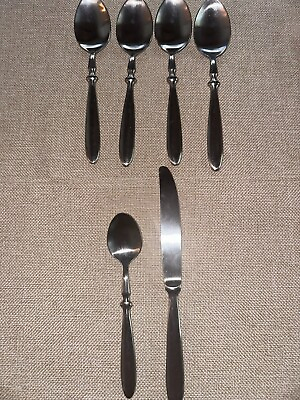 #ad Hampton Silversmiths BISTRO Stainless SATIN Silverware 5 spoons 1 knife Flatware $29.99