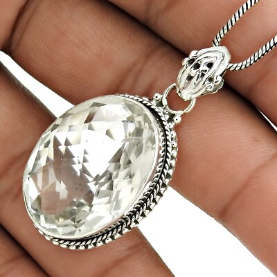 #ad Natural Crystal Gemstone Pendant Bohemian Clear 925 Sterling Silver Jewelry L90 $35.65