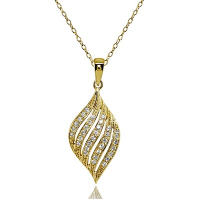 #ad #ad Round Cubic Zirconia Polished Swirl Leaf Gold Plated 925 Silver Pendant Necklace $23.08