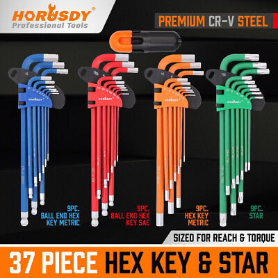 #ad 37pc Hex Key Allen Wrench Set Ball End SAE Metric Star Long Arm Industrial Grade $26.99