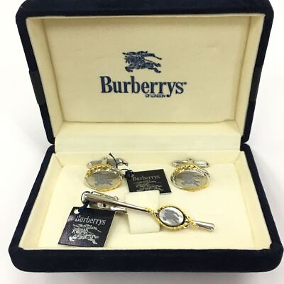 #ad Burberry London Genuine Authentic Men Necktie Pins Set Luxury Silve Gold W67 $177.77
