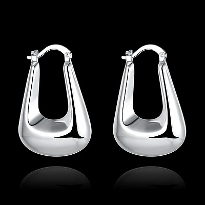 #ad 925Sterling Silver Smooth Bag Ear Button Women#x27;s Fashion Hoop Earrings GE703 $10.82