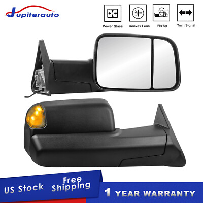#ad Kit 2 Flip Up Power Glass Tow Mirrors For 1994 1997 Dodge Ram 1500 2500 3500 $127.95