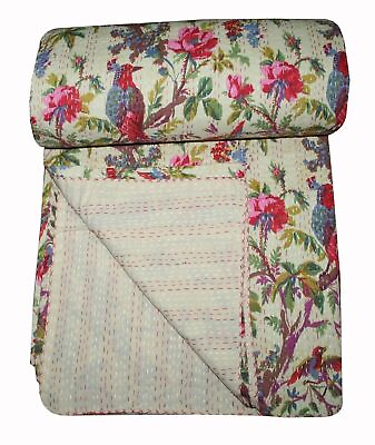 #ad Indian Handmade Floral Kantha Quilt Cotton Bedding Blanket King Size Coverlet $60.73