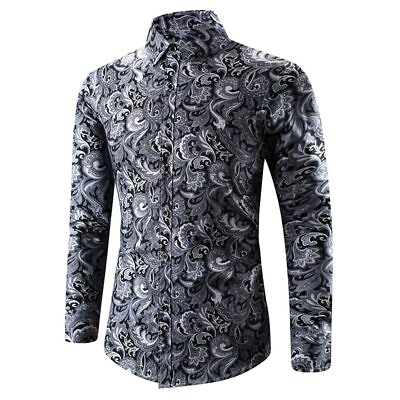 #ad Men Brested Buttons Shirt Autumn Party Printed Fashion Long Sleeve Casual Shirt $30.95