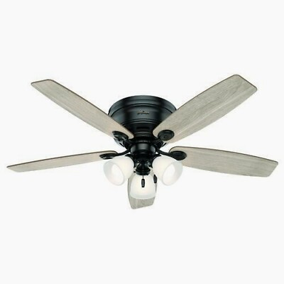 #ad 52quot; Matte Black Large Room Dimmable LED Flush Ceiling Fan Reversible Blade $151.99