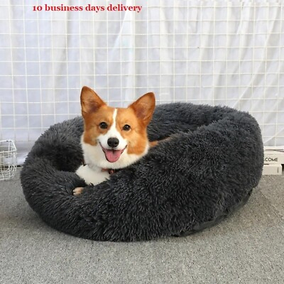 #ad Dog Bed Donut Plush Pet For Round Fluffy Soft Warm Calming Sleeping Kennel Nest $28.56