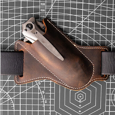 #ad HANDMADE BELT SHEATH HOLSTER Leather Cover for folding pocket Knife Brown 1PC $11.96