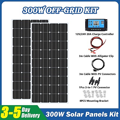 #ad 300W Watt Monocrystalline Solar Panel Kit for 12V Volt RV Camper Boat Home $129.99