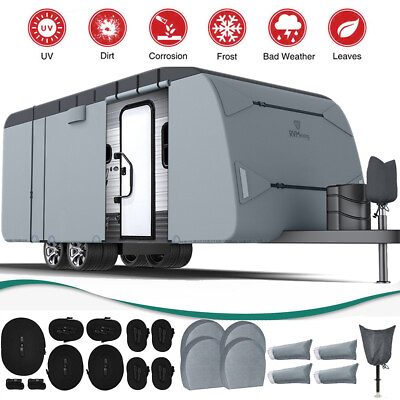 #ad US Travel Trailer RV Cover Waterproof Anti UV Fabric For 18#x27; to 34#x27;FT Camper $191.35