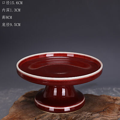 #ad 6“ China ancient Da Ming Xuan De Handmade porcelain Red glaze High foot disc $210.00