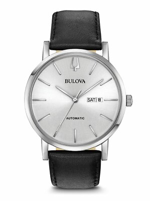 #ad #ad Bulova Automatic Men#x27;s Calendar Black Leather Silver Dial Watch 42MM 96C130 $160.99