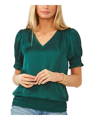 #ad VINCE CAMUTO Womens Green Silk Short Sleeve V Neck Wear To Work Blouse XL $14.99
