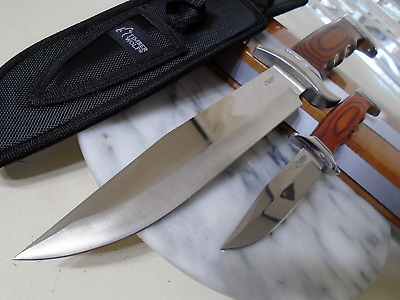 #ad Timber Wolf Chrome Duo Bowie Fixed Blade Knife Hunter Set w Sheath TW961 New $23.99