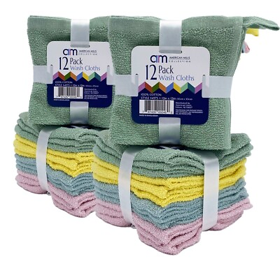 #ad 12 Pack Washcloth Towel Set 100% Cotton Soft Wash Cloths for Face amp; Body 12X12 $10.99