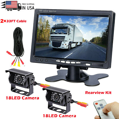 #ad 7quot; TFT LCD Monitor For Truck Bus Trailer Reversing 2x Backup Camera Night Vision $72.80