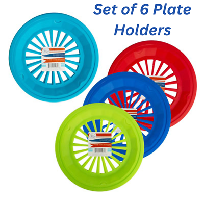 #ad Set of 6 Reusable Plastic Paper Plate Holders Picnic BBQ Camping Party $9.95