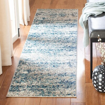 #ad 2x14 Blue Runner Rug Abstract Art Accent Modern Carpet Luxury Indoor Comfy Soft $52.30