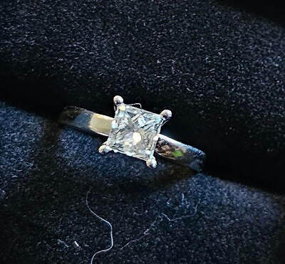 #ad 14K WG PRINCESS CUT NATURAL DIAMOND ENGAGEMENT RING SOLITAIRE 1.0 CERTIFIED $2500.00