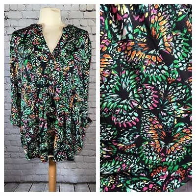 #ad Cocomo Woman size 2X Artsy Floral Colorful Roll Tab Sleeve Popover Tunic NEW $29.99