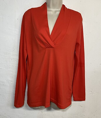 #ad NWT Kenneth Cole Reaction Medium Knit Top Saffron Red Long Sleeve Cross Over $14.10