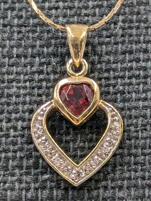 #ad Vtg Gold Over 925 Silver By DBJ Garnet amp; Diamond Heart Pendant 17.5quot; Necklace $53.09