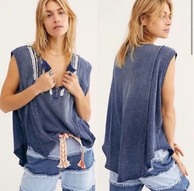 #ad Free People We The Free Blue Harvey Sleeveless Muscle Top Size Large $35.00