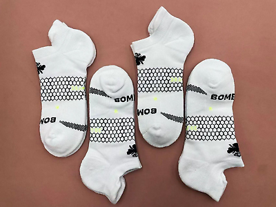 #ad 4 pairs Bombas Men#x27;s All Purpose Honeycomb white Ankle socks Size Large 9 13 $27.59