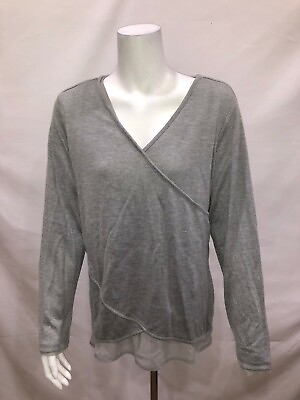 #ad Kelly by Clinton Kelly Faux Wrap Top with Woven Detail Smoke Heather Large Size $17.50